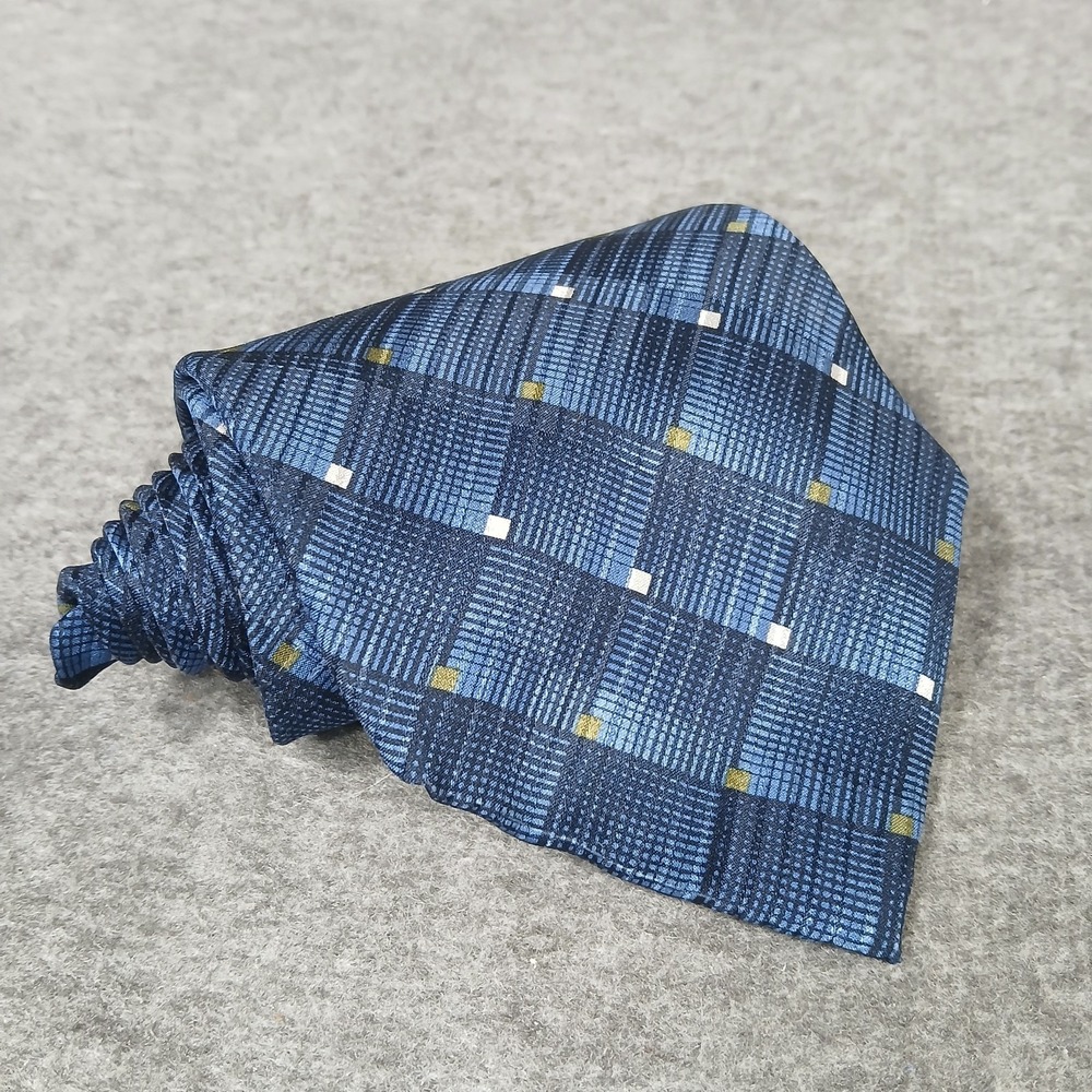Alfani Necktie Mens One‎ Size Blue Silk Geometric Grid Pattern Professional Tie